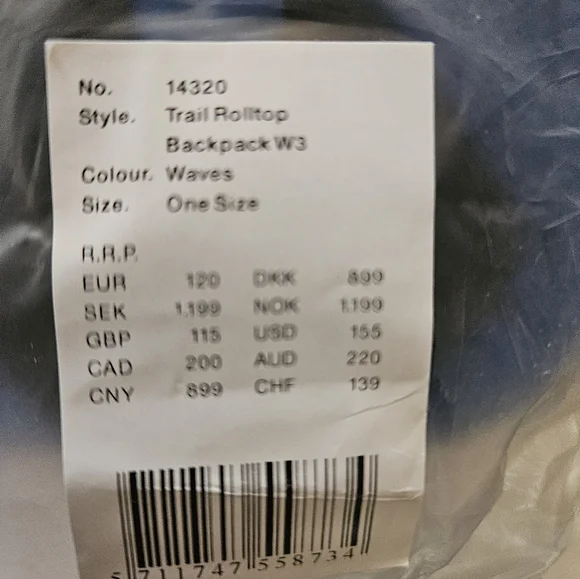 Rains Trail Rolltop BackpackTrail Rolltop Backpack Waves Blue NEW - Picture 9 of 9